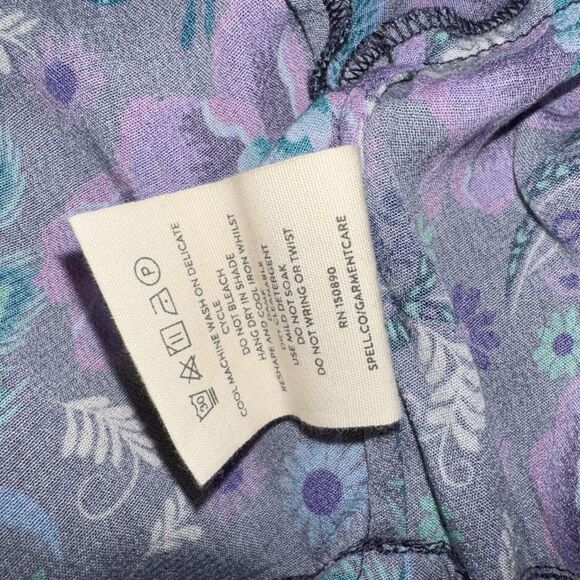 Spell * Peacock Floral Viscose Maxi Slip Dress Purple Teal Boho Ruffle | Large - Picture 13 of 14